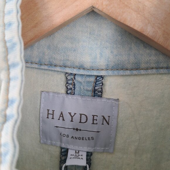 NWT Hayden Los Angeles Denim Jacket Women’s Sz M Cinch Waist Cargo Green Denim - Picture 4 of 6